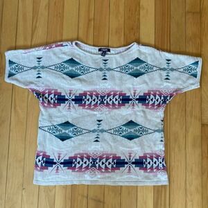 Chaps Denim Southwestern Geometric Print Knit Sweater Top Women's Large